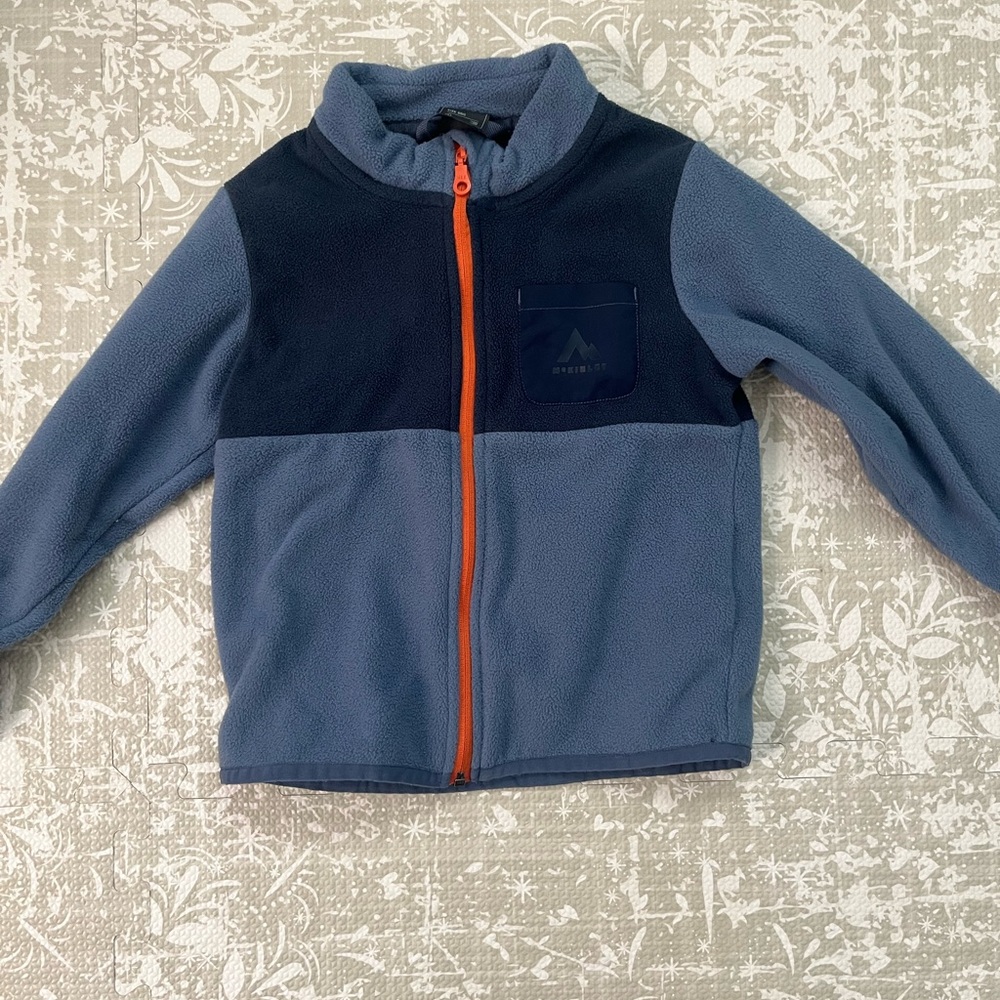 Children's Two-Tone Blue Fleece Jacket with Orange Zip